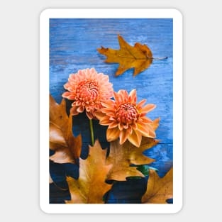 Oak Leaves and Dahlia Flowers Sticker